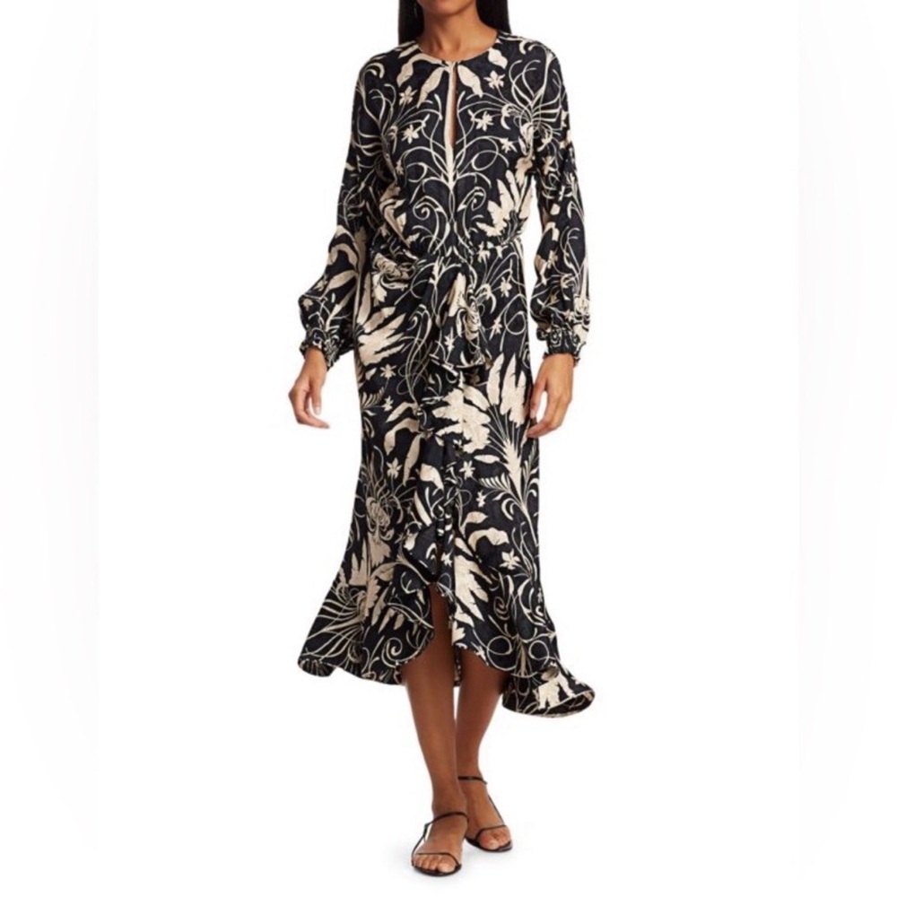 Johanna Ortiz Black / Cream Midi Dress boho